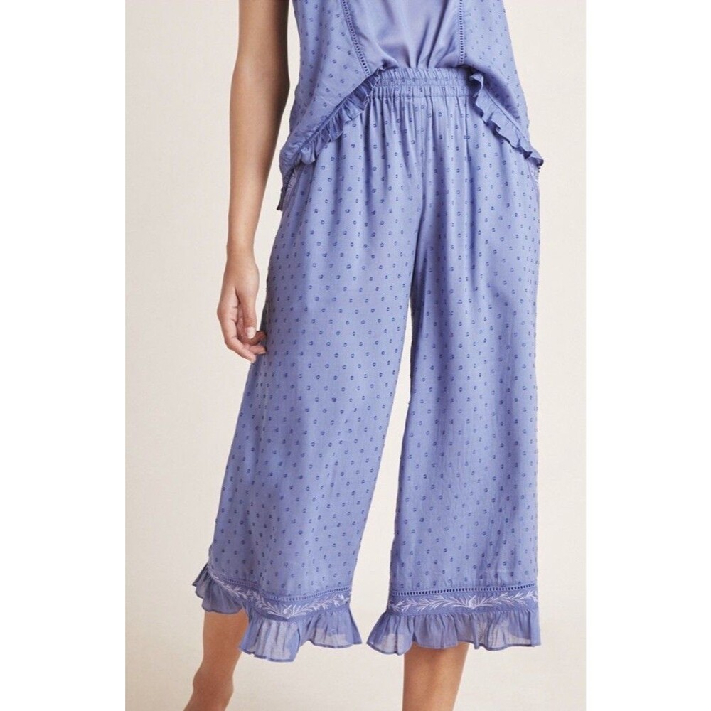 Anthropologie Wynonna Sleep Pants Blue Ruffle Bloomer Style Pants Size XS